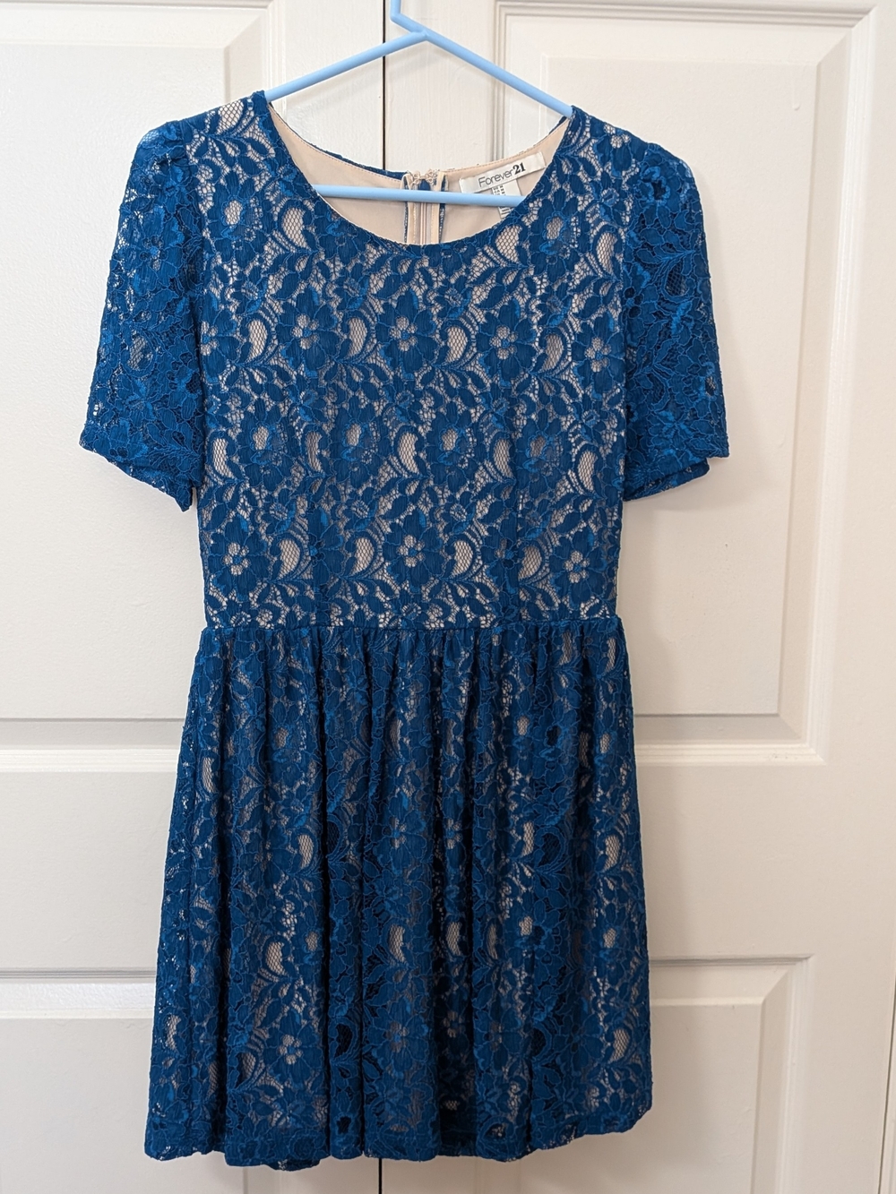 Blue Lace Fit-and-Flare Dress